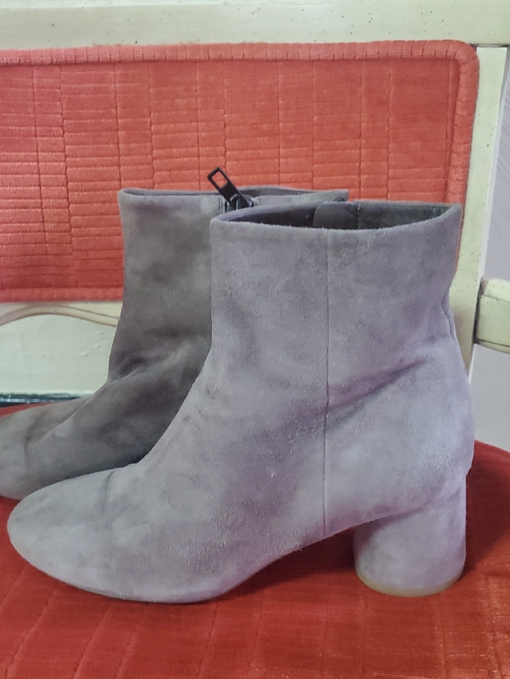 Vince Gray Suede Ankle Boots with Block Heel